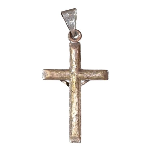 Vintage Sterling Silver Crucifix Pendant Jesus Christ Motif INRI Textured Wood - Picture 2 of 5